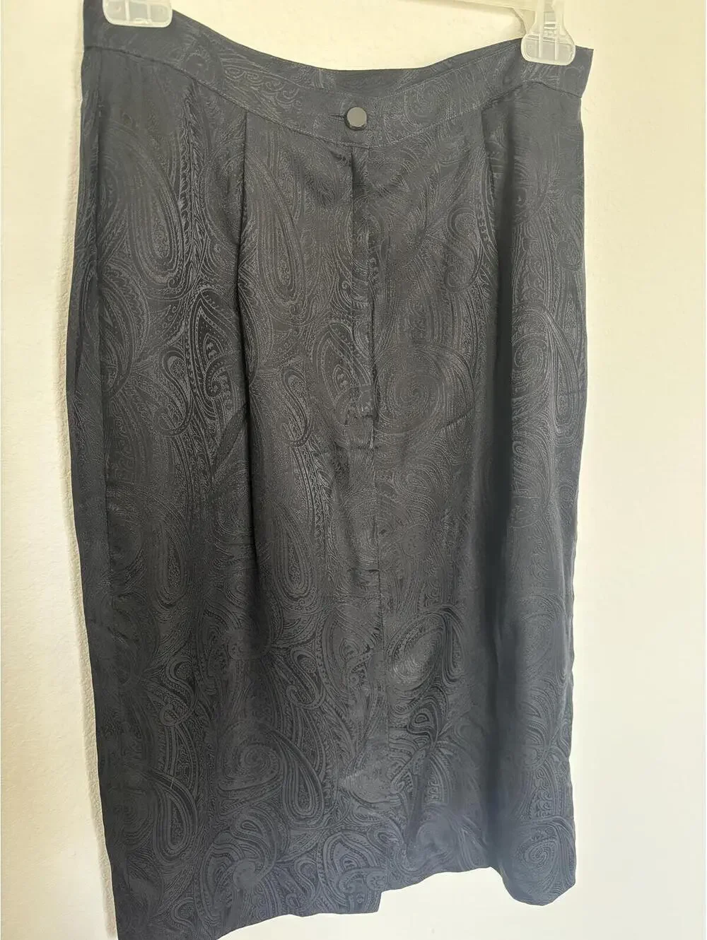 Vintage 100% Silk Black Paisley Midi Skirt Size 10 Minimalist Y2K Office Siren